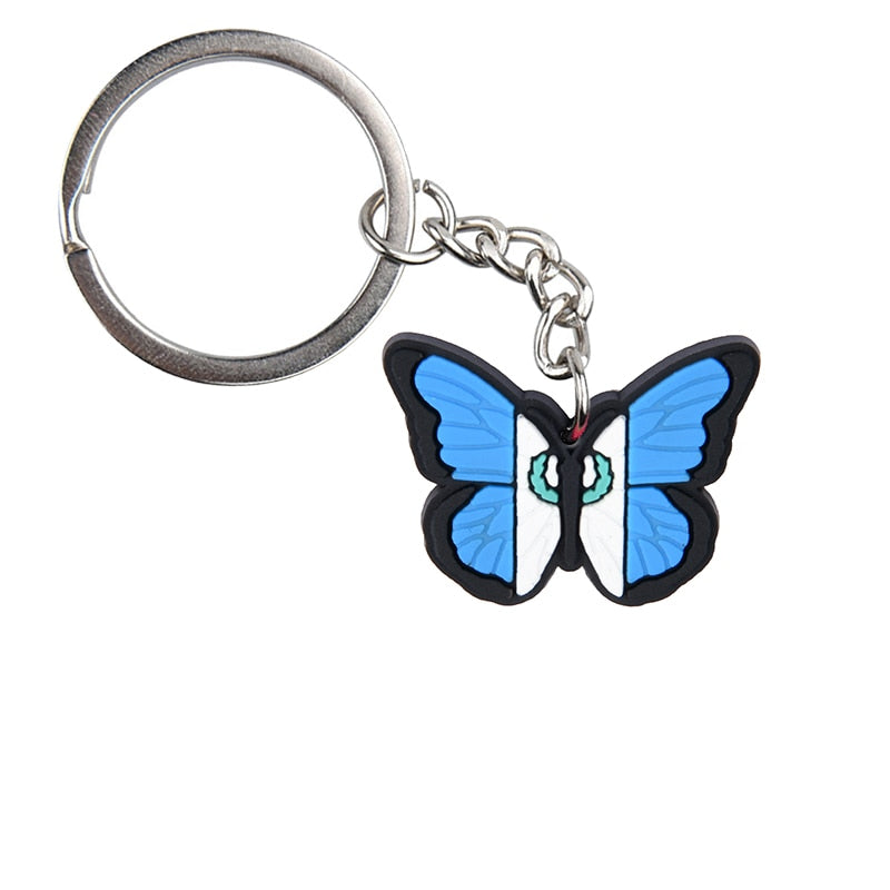 12 Styles Butterfly NationalFlag Key Pendant Soft Silicone Metal Key Chains