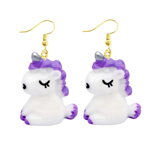 White and Purple Unicorn Dangle Earrings Women Gifts Earring Cute Girls Eardrop