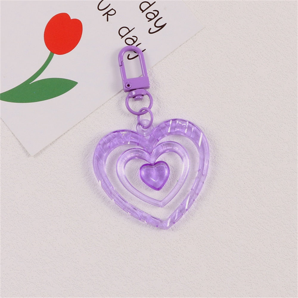 6 Colors Hollow Heart Acrylic Keychain Cute Earphone Case Pendant For Girls