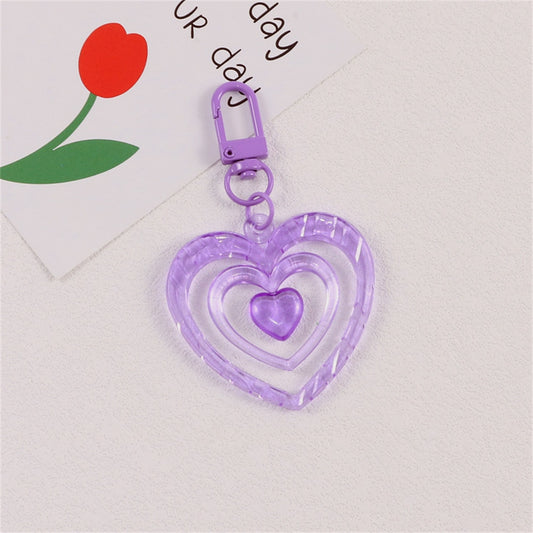 6 Colors Hollow Heart Acrylic Keychain Cute Earphone Case Pendant For Girls