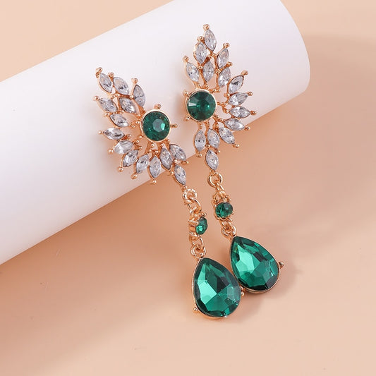 Emerald Green Color Evening Drop Dangle Earrings Trendy Women Fashion Earrings