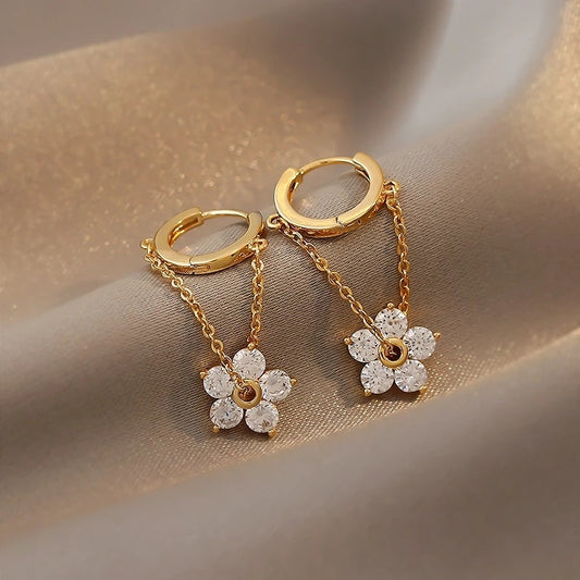 Mini Flower Studs Earring Cute Geometric Zircon Earrings Female Jewelry