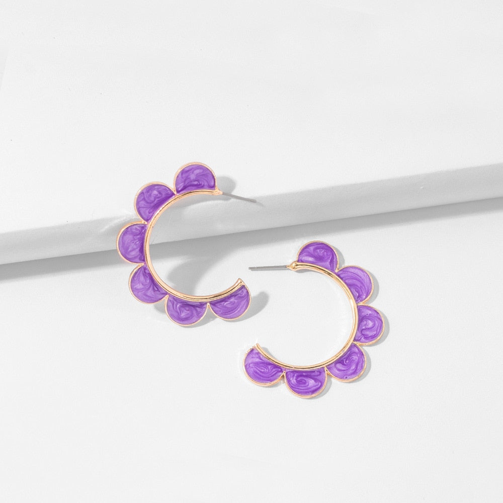 Violet Flower C-shaped Hoop Earrings Hip Hop Women Party Gift Jewelry Ear