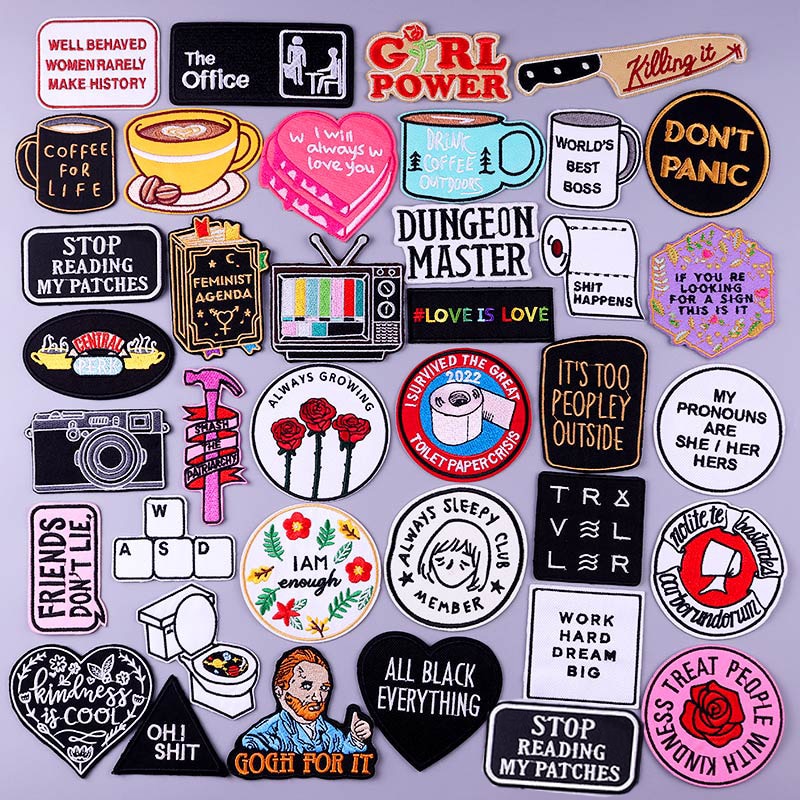 44 Styles Patches With Phrase Iron on Patches For Clothing Embroidery/Fusible
