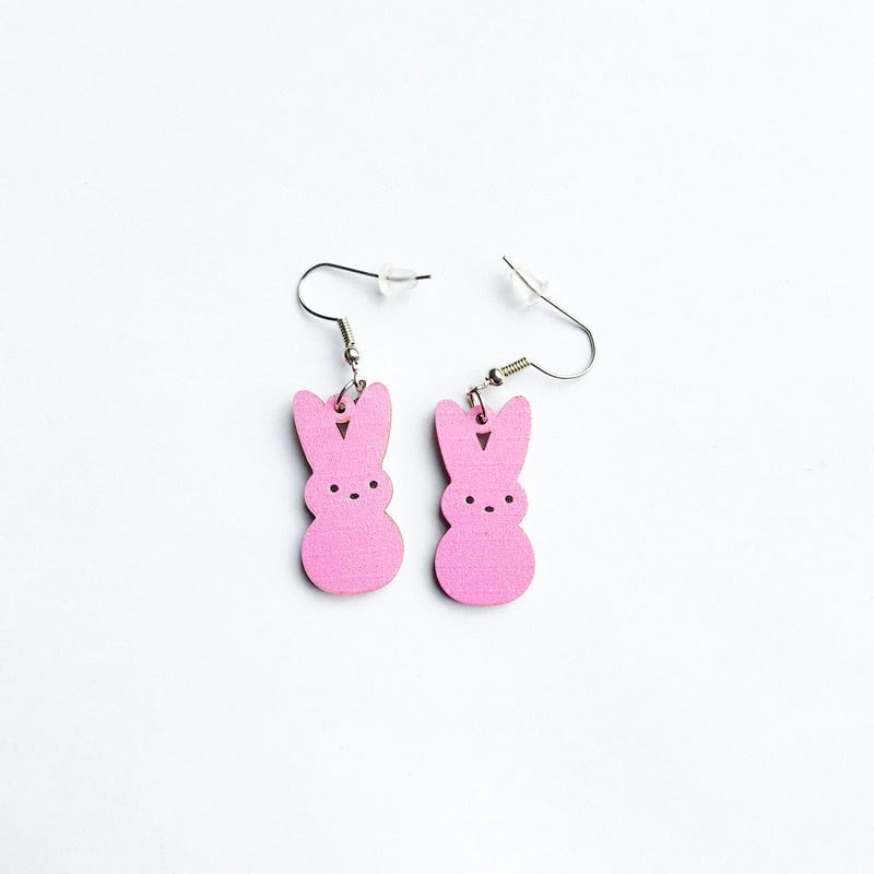 Pink Bunny Wooden Drop Earrings Women Gifts Earring Cute Girls Eardrop Jewelry