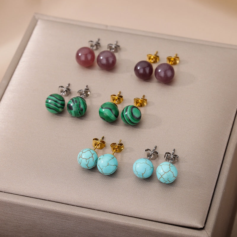 Bohemian Handmade Grape Color Natural Stone Beads Stud Earrings Women Travel