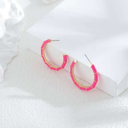 Pink Bamboo Style Hoop Earrings Hip Hop Women Party Gift Jewelry Ear Fashion