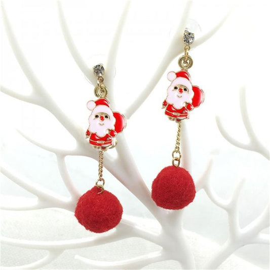 Santa and Fluffy Ball Drop Earrings Women Party Cute Art Jewelry Dangle Gifts