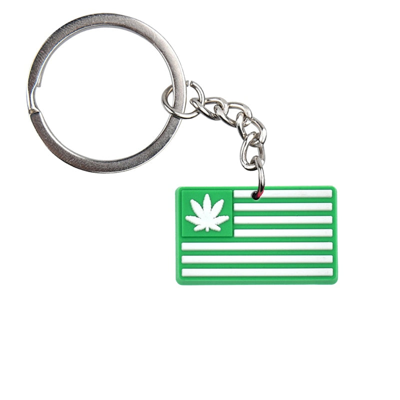 20 Styles Hemp leaf Soft PVC Keychain Smoke Green Rubber Key Ring Hiphop Pendant