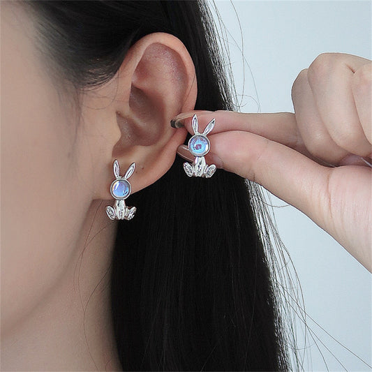 Opal Rabbit Stud Earrings Women Fashion Creative Art Cute Stylish Jewelry