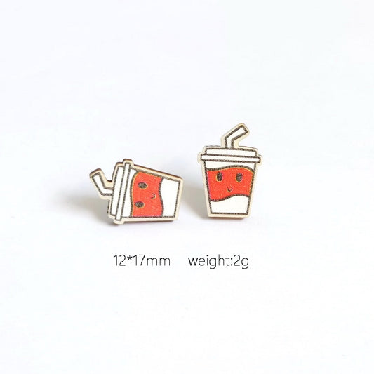 Drinking Cup Wooden Stud Earrings Trendy Women Fashion Earrings Jewelry Gift