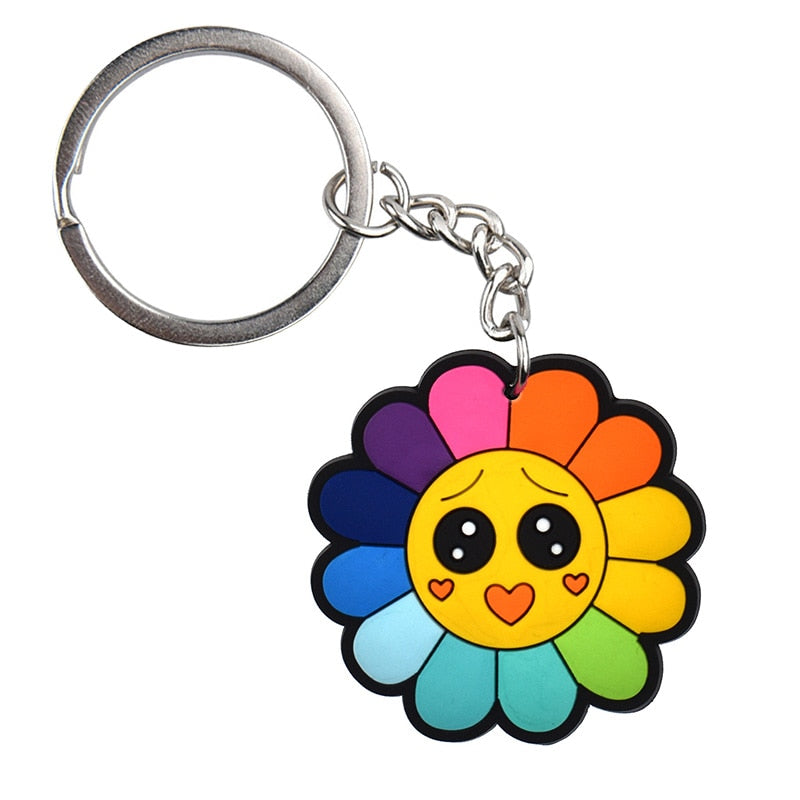 15 Styles PVC Rubber Colorful Cute Flower Sunflower Keychain Fashion Cartoon