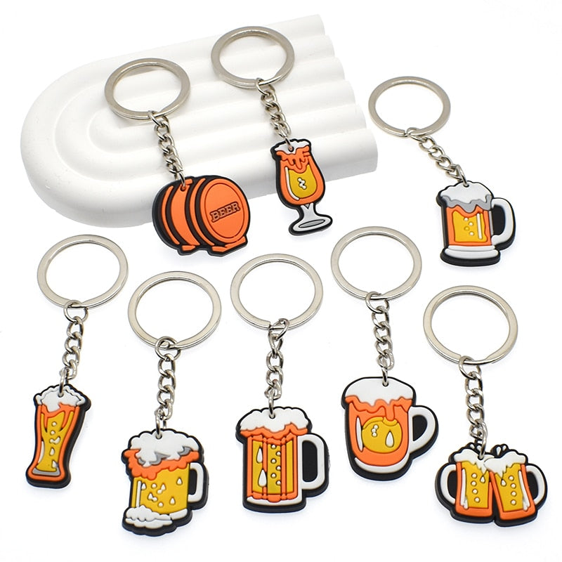 9 Styles Beer Mug Cup Glass Bar Style Keyring for Men Gift for Him Cartoon