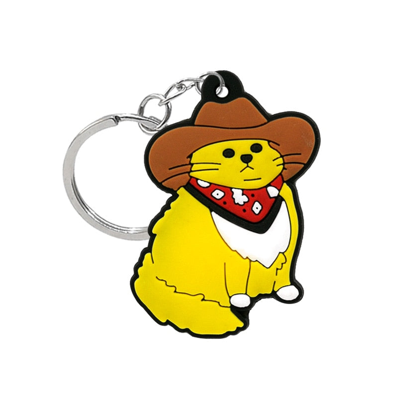 Cowboy Cat PVC Keyring Cute Cartoon Style Keychains Bag Car Pendant Jewelry Gift