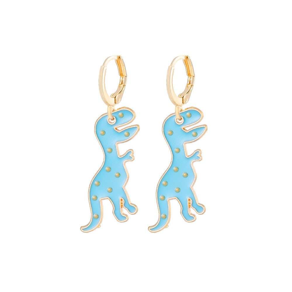 Blue Colorful Enamel Dinosaur Dangle Earrings Cartoon Ear Pendants Accessories