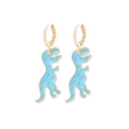 Blue Colorful Enamel Dinosaur Dangle Earrings Cartoon Ear Pendants Accessories