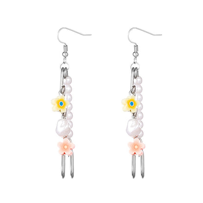 Flower Pearl Colorful Resin Brooch Dangle Earrings Charms Jewelry Fashion