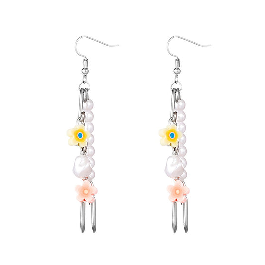 Flower Pearl Colorful Resin Brooch Dangle Earrings Charms Jewelry Fashion