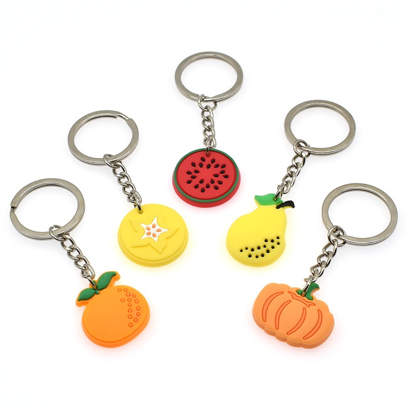 19 Styles Fruit Slices Strawberry Carrot Orange Apple Keyring Cartoon Keychains