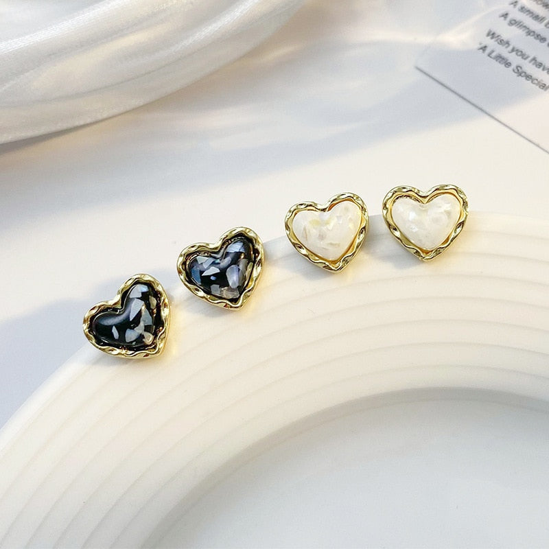 White Black Heart Fashion Earrings Minimalist Creative Style Ear Studs Earrings