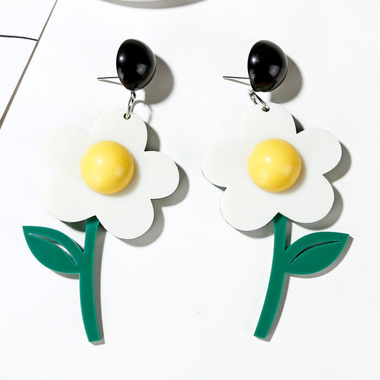 Flower Stem Acrylic Drop Earrings Women Travel Fashion Cartoon Earrings Creative