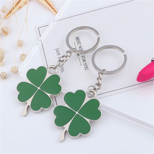 2 Styles Metal Creative Green Four Leaf Clover Keychain Charms Lucky Key Holder