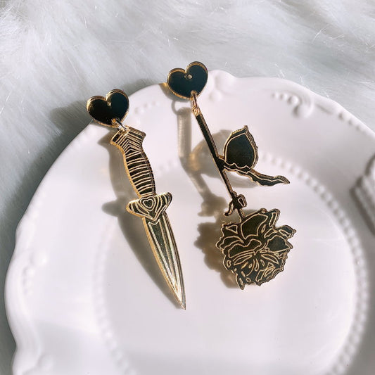 Acrylic Bronze Rose Knife Drop Earrings Female Travel Cartoon Earrings Creative