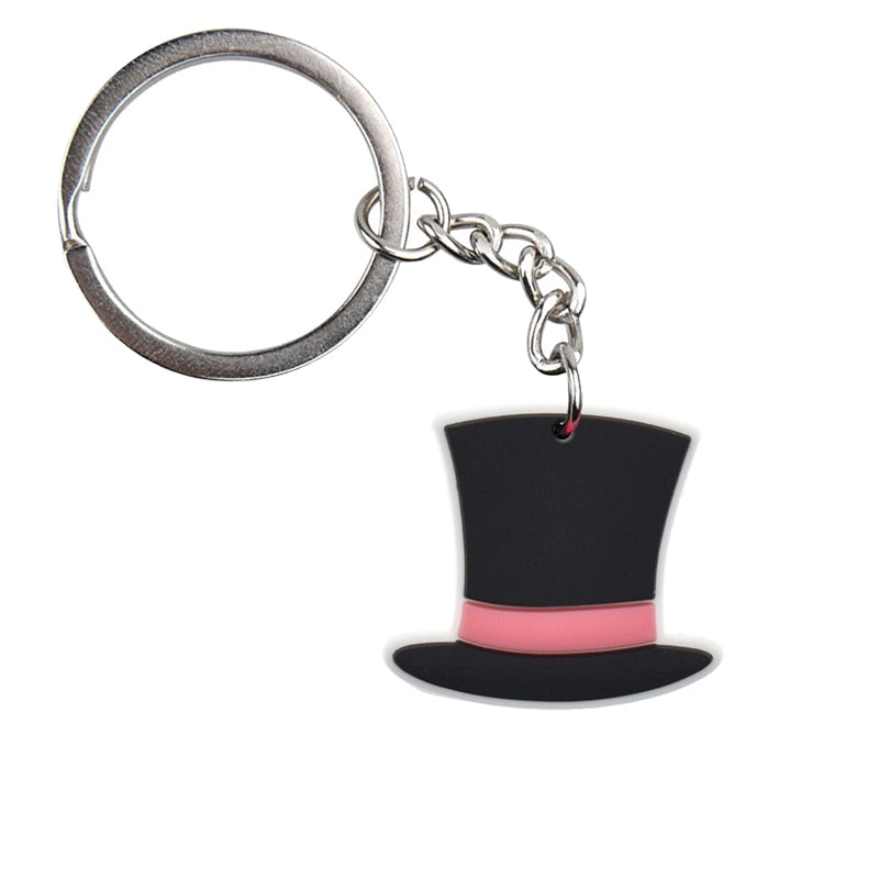 16 Styles Cartoon Pink Castle Cat Hat Funny Keychain Gift Cute Charms Keyring