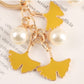 1pcs Pearl Leaf Alloy Keychain For Women Car Key Holder Apricot Leaf Pendant