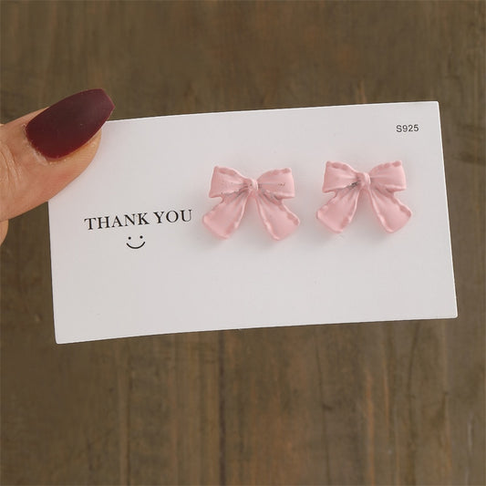 Pink Bow Stud Earrings Female Jewelry Trendy Cute Earrings Accessories