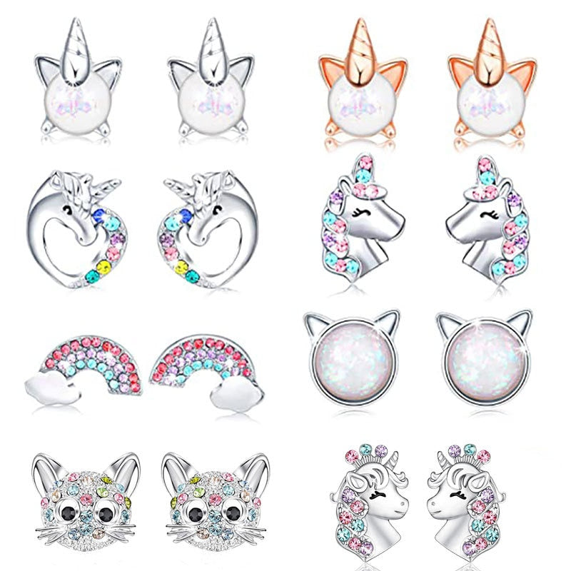 18 Styles Cute Unicorn Cartoon Fashion Stud Earrings Women Girl Earrings Jewelry