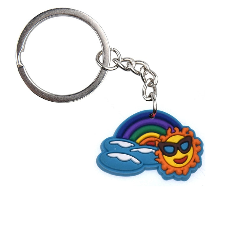 Rainbow And Sun Creative Cartoon PVC Keychain For Keyring Bag Car Key Chain Ring