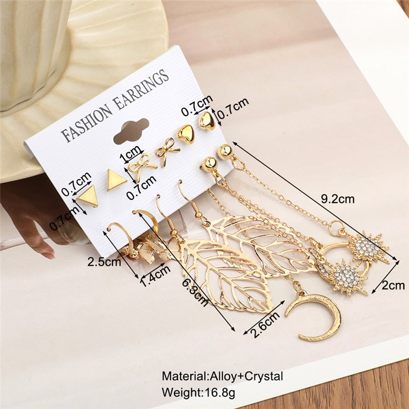 6 Pairs Leaf Moon Butterfly Dangle Earrings for Fashion Stylish Jewelry Drop