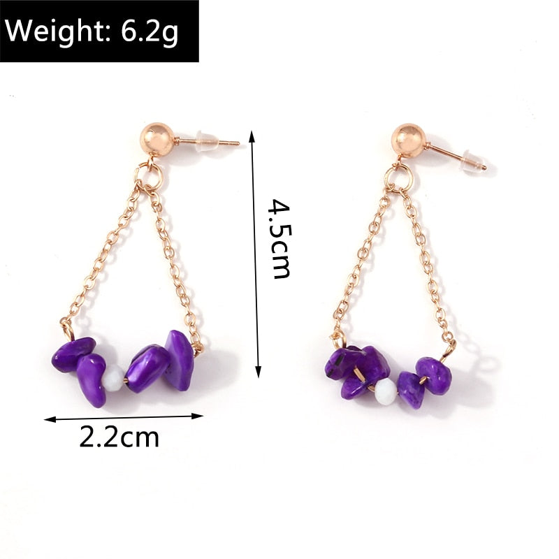 Purple Beaded Stone Drop Dangle Earrings Trendy Women Fashion Earrings Jewelry