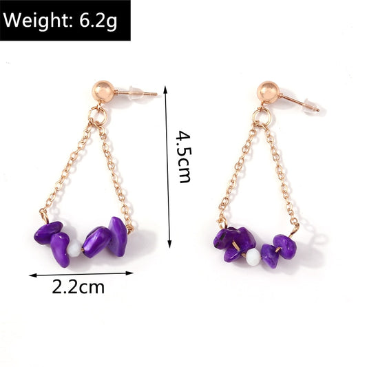 Purple Beaded Stone Drop Dangle Earrings Trendy Women Fashion Earrings Jewelry