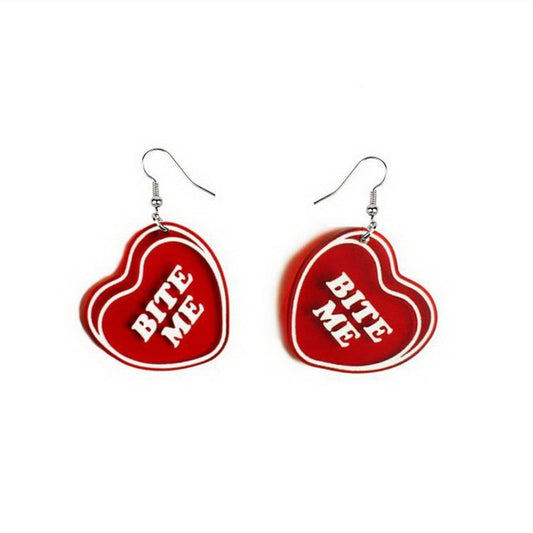 Bite Me Red Heart Drop Dangle Earrings Trendy Women Fashion Earrings Jewelry