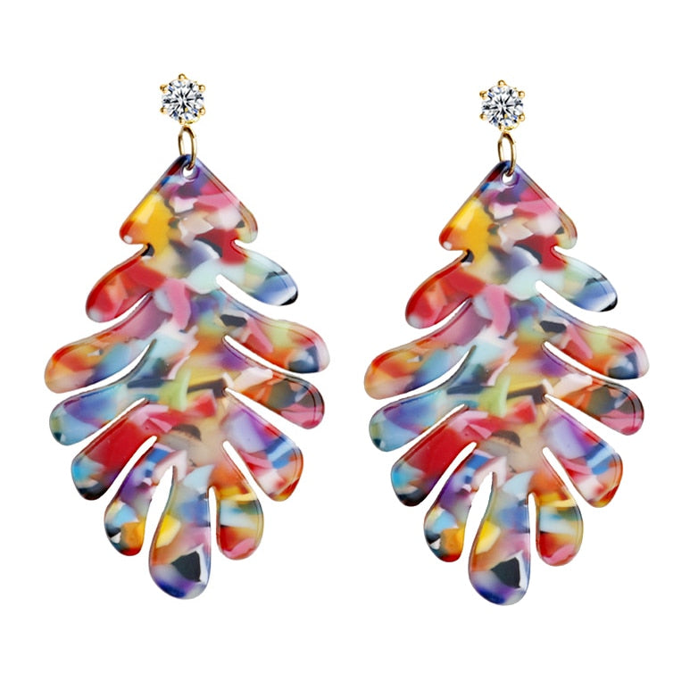 Colorful Acrylic Leaf Drop Earrings Cartoon Art Women Party Jewelry Ear Fashion