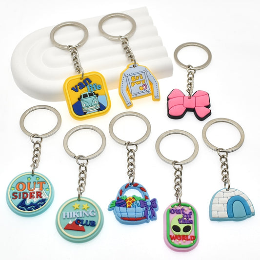 27 Styles PVC Keychain For Woman Colorful Bow Bagel Letter Keyring Cartoon