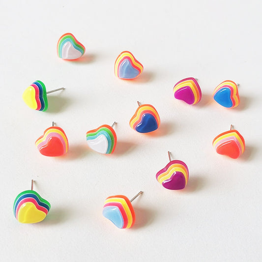 Resin Multicolor Heart Stud Earrings For Women Fashion Simple Girls Birthday