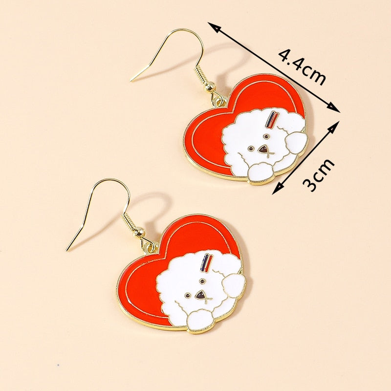 Cute Dog in Heart Drop Earrings Women Creativity Jewelry Cute Earring Girls Gift