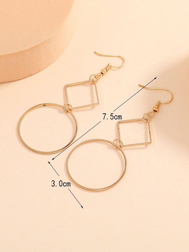 Square and Circle Figure Lady Cute Dangle Earrings for Women Jewelry Girls