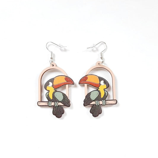 Wooden Toucan Drop Dangle Earrings Trendy Women Fashion Earrings Jewelry Gift