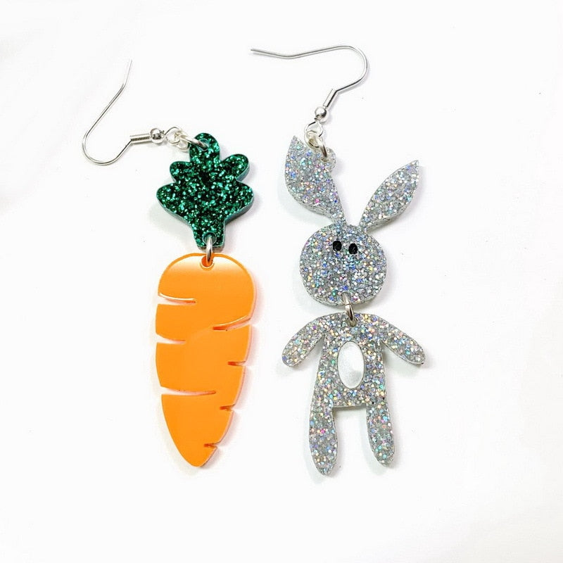 Carrot and Rabbit Acrylic Drop Earrings Women Travel Fashion Cartoon Earrings