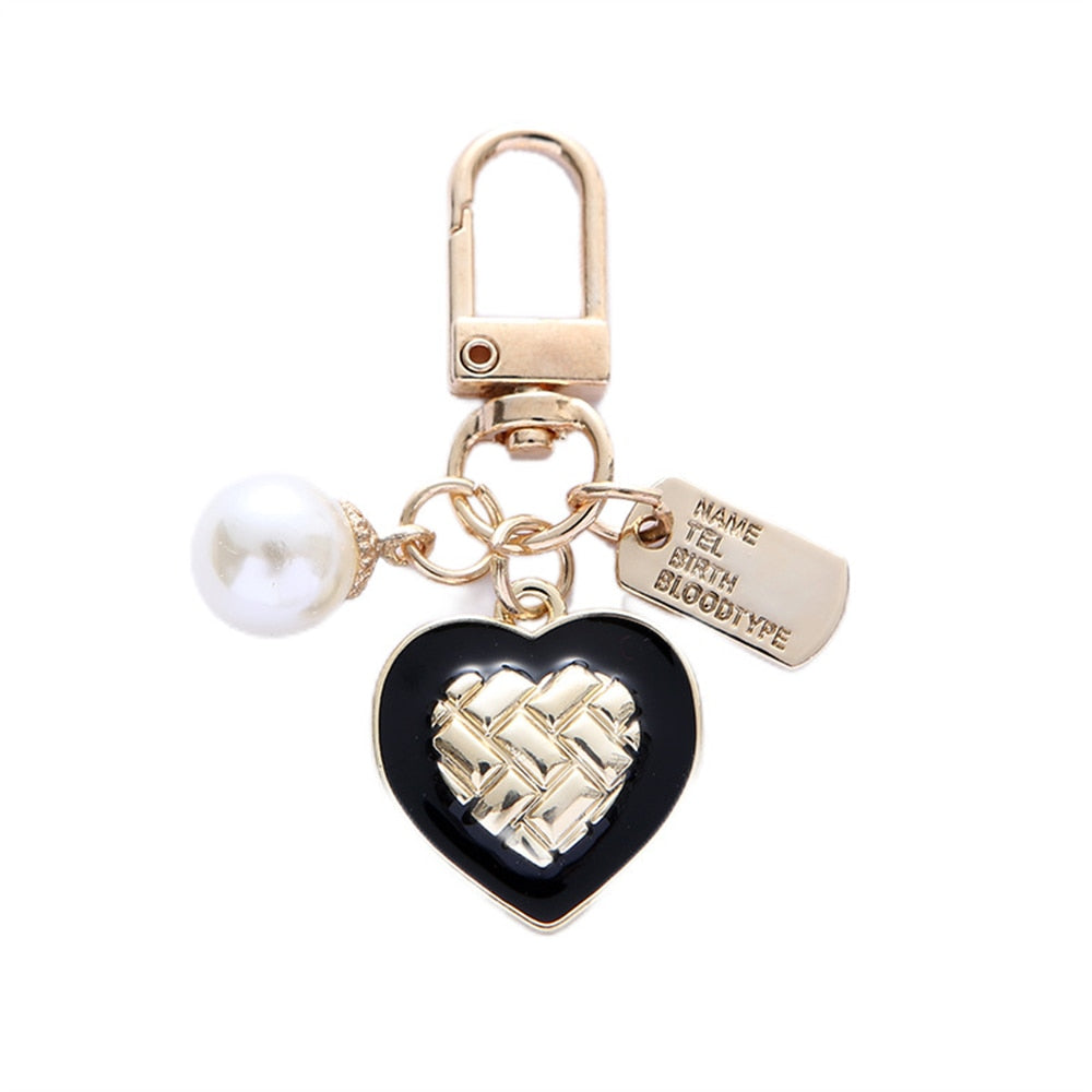 2 Styles Pearl Heart Pendant Keychain Women Key Ring Earphone Case Bag Charms