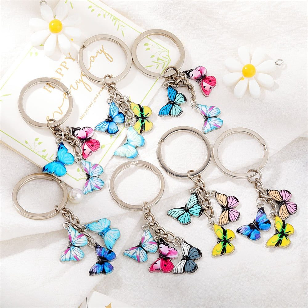 19 Styles Enamel Butterfly Keychain Color Dripping Butterfly Insects Color