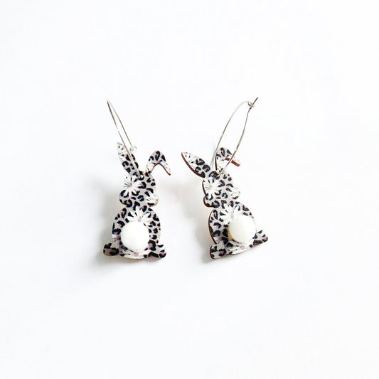 Black White Leopard Bunny Wooden Drop Earrings Women Gifts Earring Cute Girls