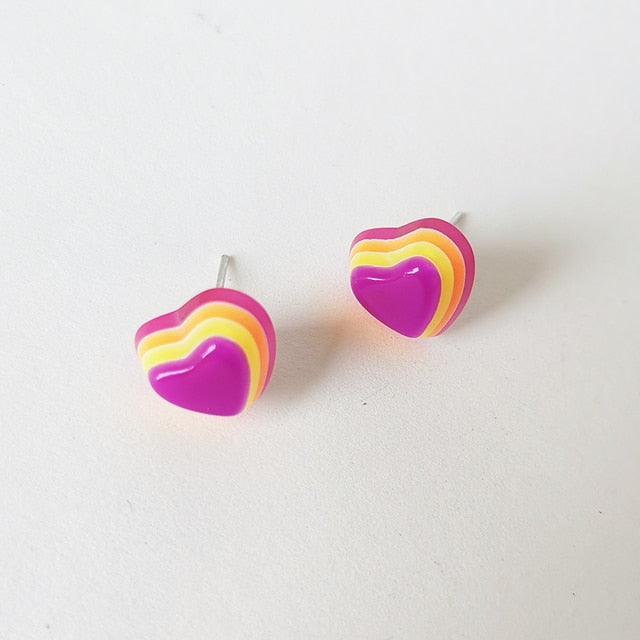 Resin Multicolor Heart Stud Earrings For Women Fashion Simple Girls Birthday