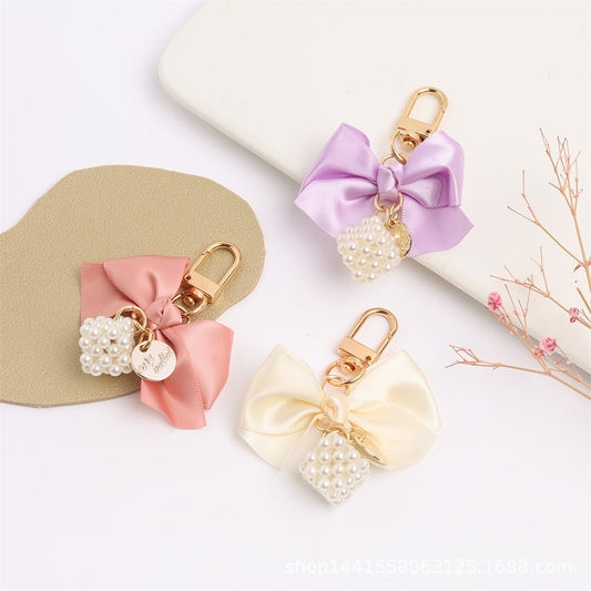 4 Styles Bow Keychain Fashion Geometry Pearl Flower Keyring For Women Handbag