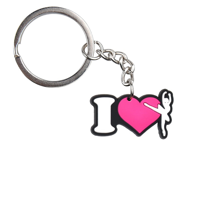 I Love Ballet Fan Keychain Party Gift Cute Keyring Cartoon DIY Jewelry Souvenir