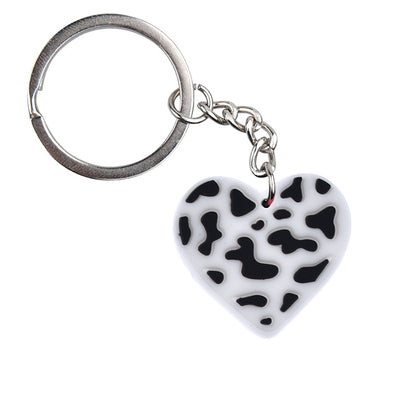 Cow Pattern Heart Keychain Key Ring Alloy Key Chains For Women Men Handbag